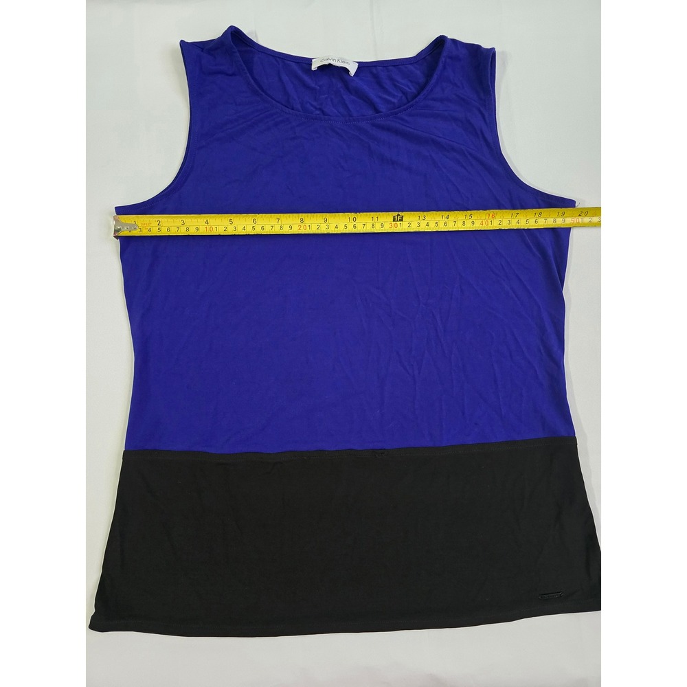 Calvin Klein Womens Blue Black Colorblock Sleeveless Shell Top Stretch Jersey L - Picture 7 of 13